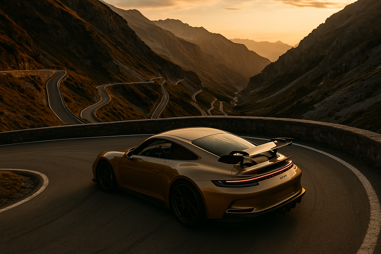 Porsche 911 GT3 bianca affronta i tornanti del Passo dello Stelvio