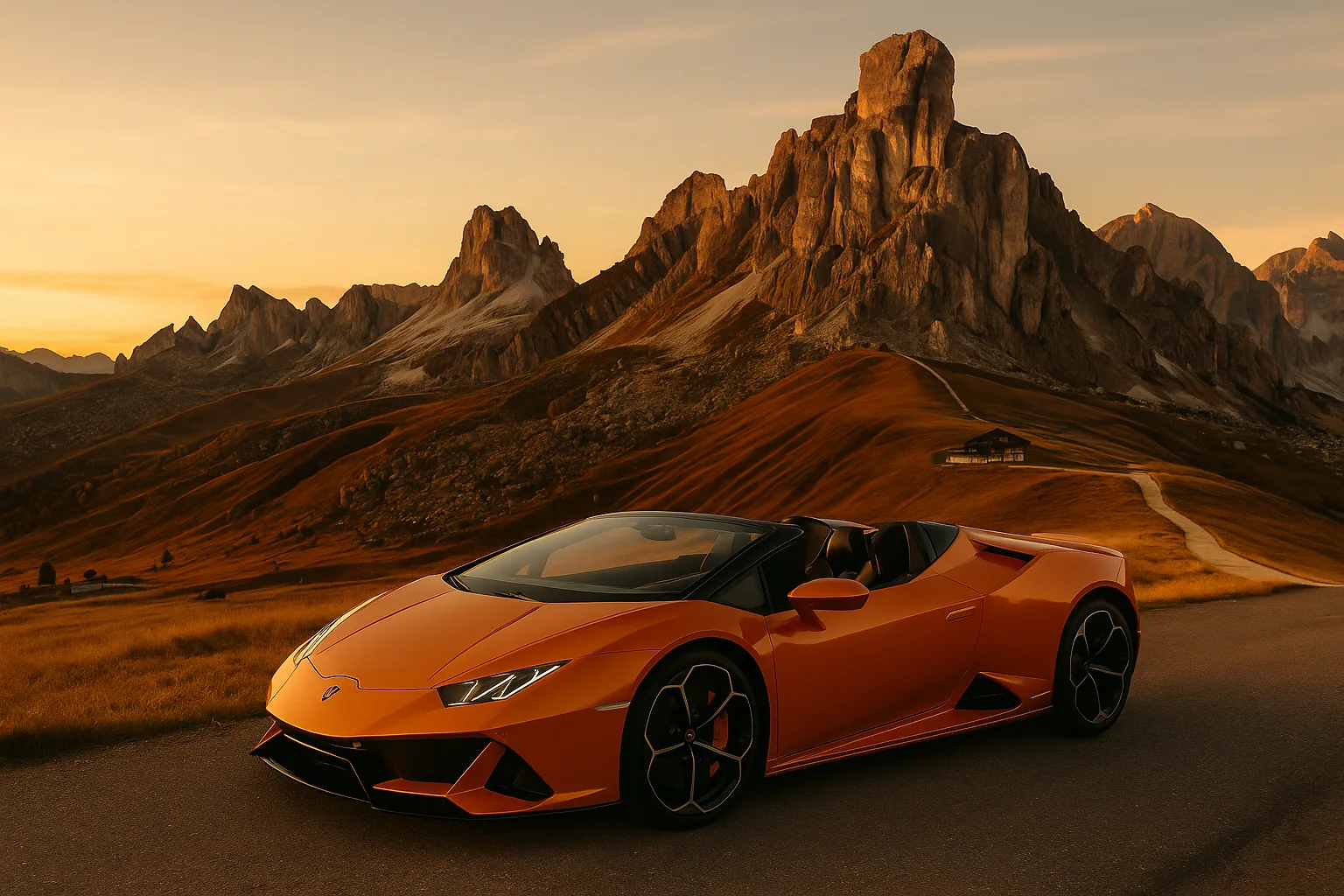 Lamborghini Huracán Evo Spyder verde al Passo Sella, Dolomiti: la tua Lamborghini lavora a noleggio nella flotta GC Auto